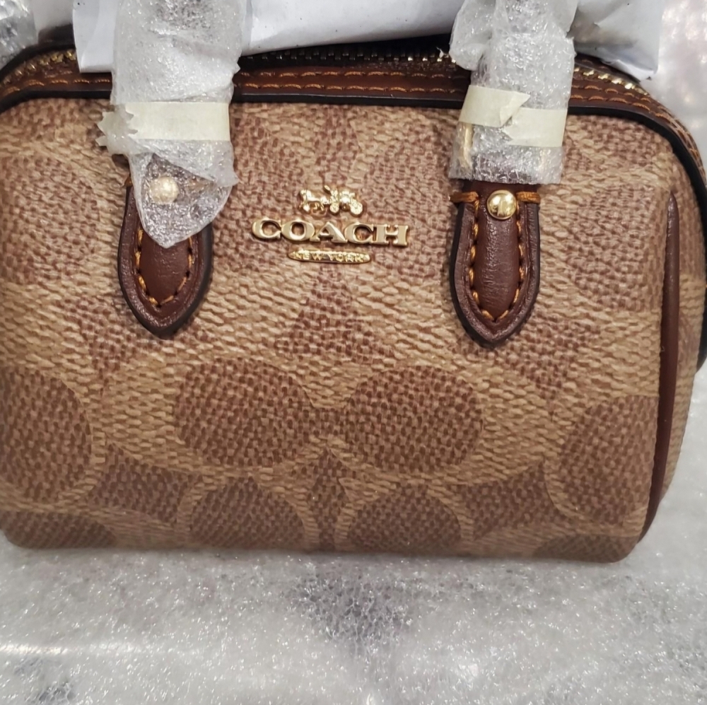 Nwt Coach Mini Rowan Bag Charm In Signature - Picture 3 of 8